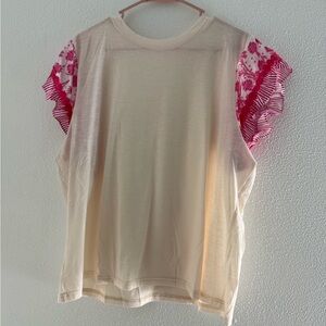 Women's Cream and Pink Ruffle Sleeve Top